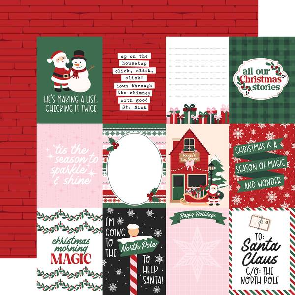 Echo Park North Pole Christmas: 3x4 Journaling Cards 12x12 DS Paper (1 Sheet)