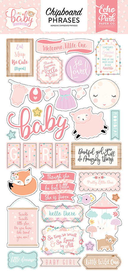 Echo Park Paper Company Hello Baby Girl Chipboard Phrases