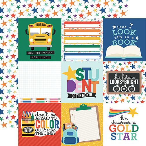Echo Park Off to School  4X4 Journaling Cards DS Paper (1 Sheet)