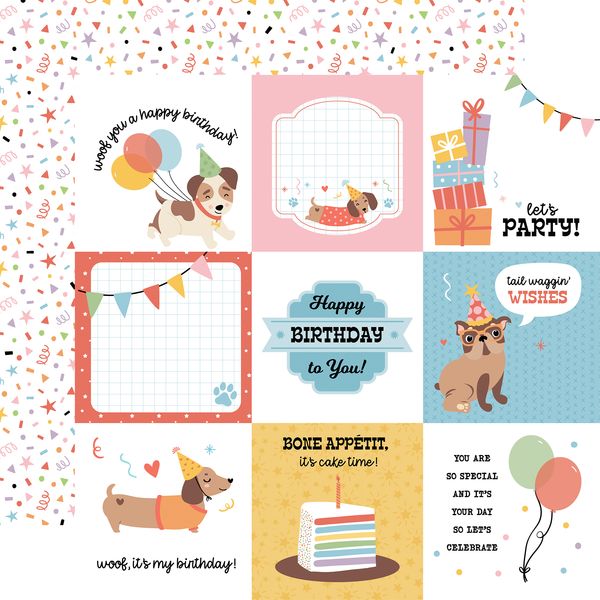 Echo Park Party Animal 4x4 Journaling Cards 12x12 DS Patterned Paper (1 Sheet) (1 Sheet)