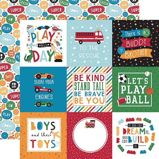 Play All Day Boy 4x4 Journaling Cards DS Paper (1 Sheet)