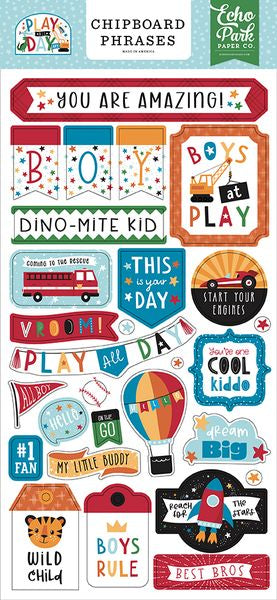 Echo Park Paper Play All Day Boy Chipboard Phrases