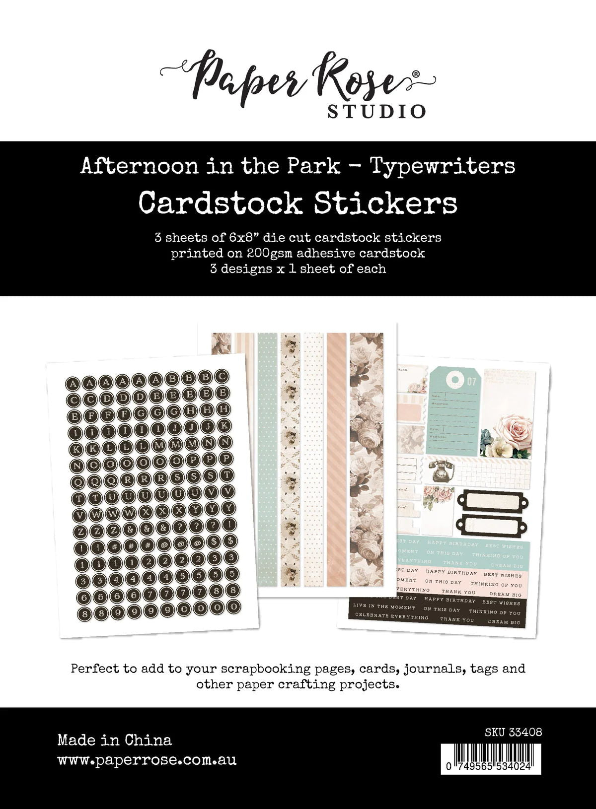 Paper Rose Afternoon in the Park Cardstock Stickers - Typewriters 33408
