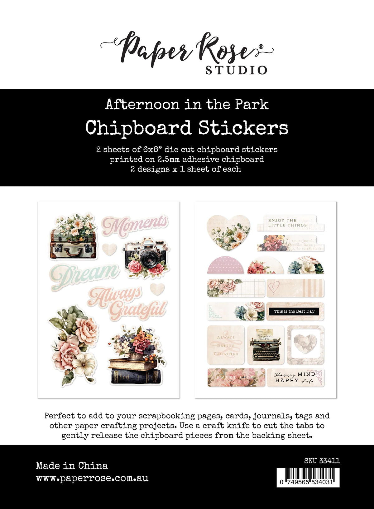 Paper Rose Afternoon in the Park Adhesive Chipboard 33411