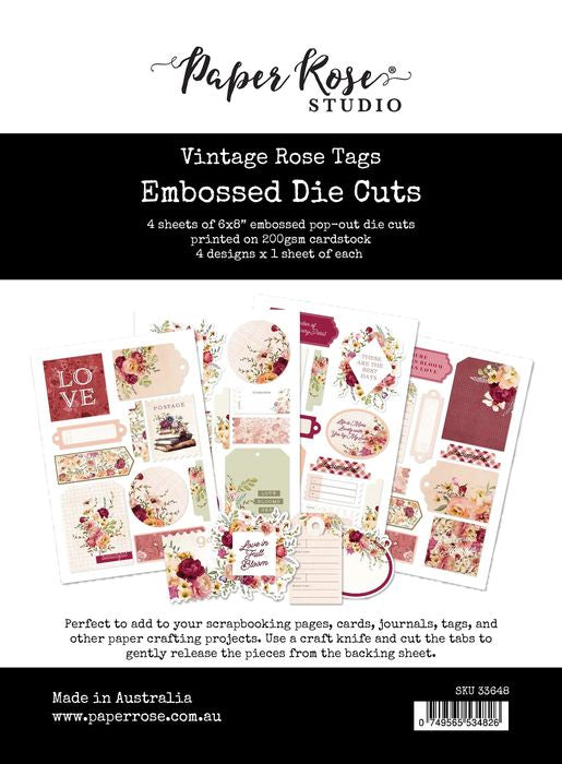 Vintage Rose Tags & Tickets Embossed Die Cuts 33648