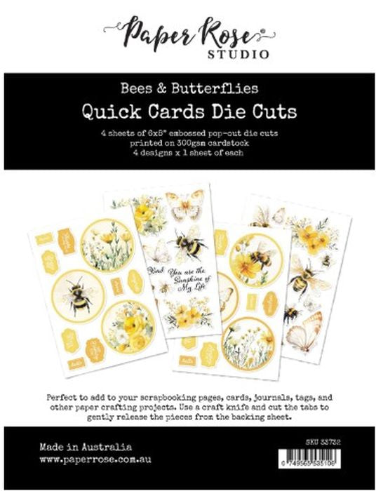 Paper Rose - Bees & Butterflies 6x8 Quick Cards Die Cuts