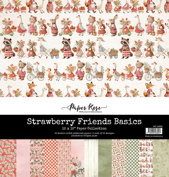 Paper Rose Studio Strawberry Friends Basics 12x12 Paper Collection