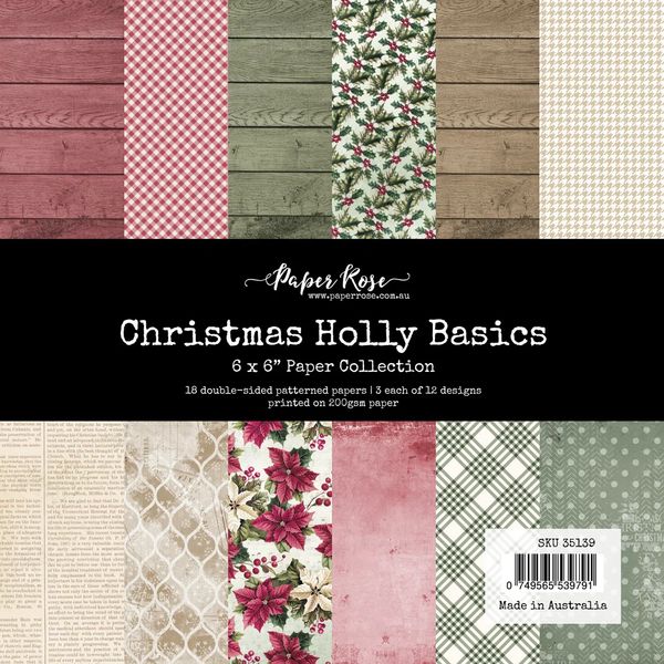 Paper Rose Christmas Holly Basics 6x6 Paper Pack
