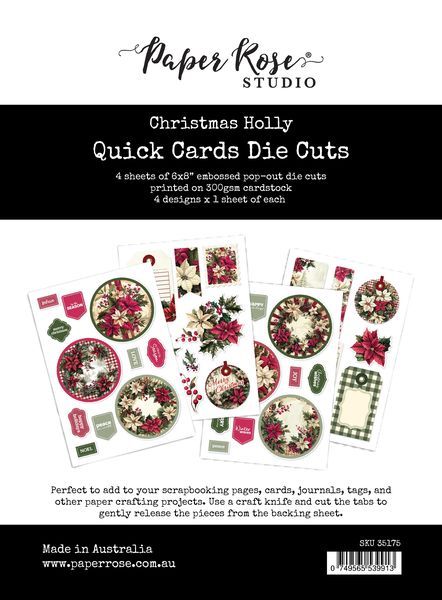 Paper Rose Christmas Holly Quick Card Die Cuts 35175