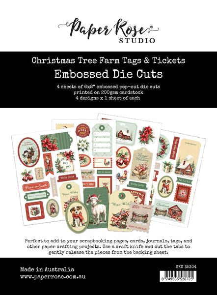 Paper Rose Christmas Tree Farm Tags & Tickets Embossed Die Cuts 35304