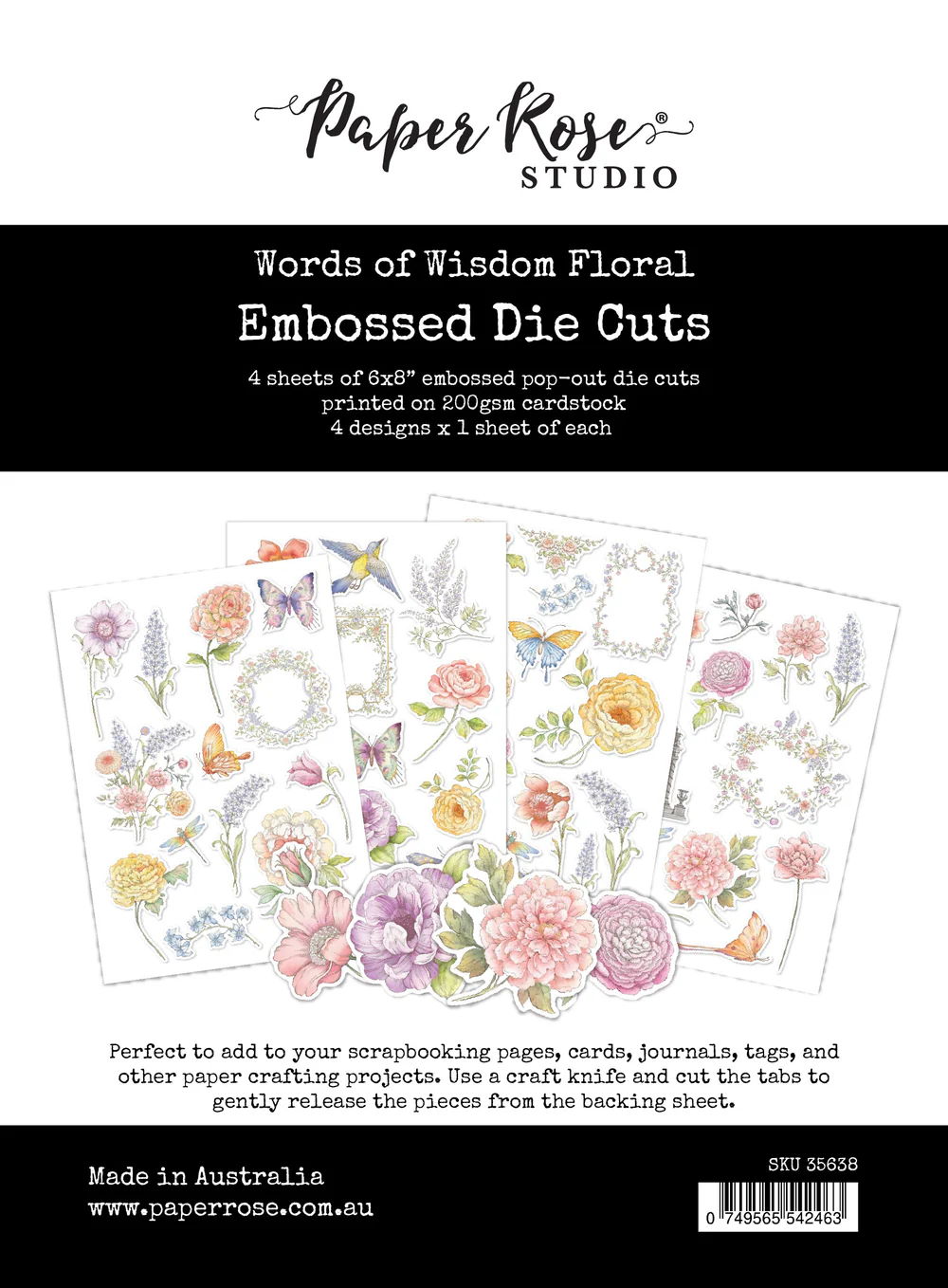 Paper Rose Words of Wisdom 6 x 8" Floral Embossed Die Cuts