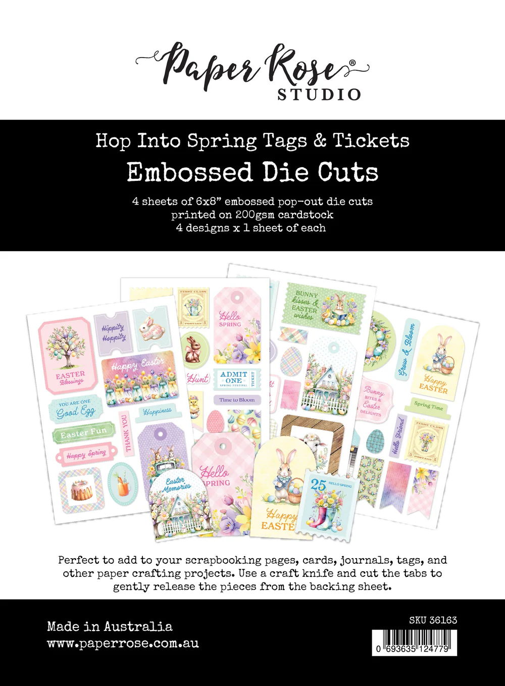 Paper Rose Hop Into Spring 6x8" Tags & Tickets Embossed Die Cuts