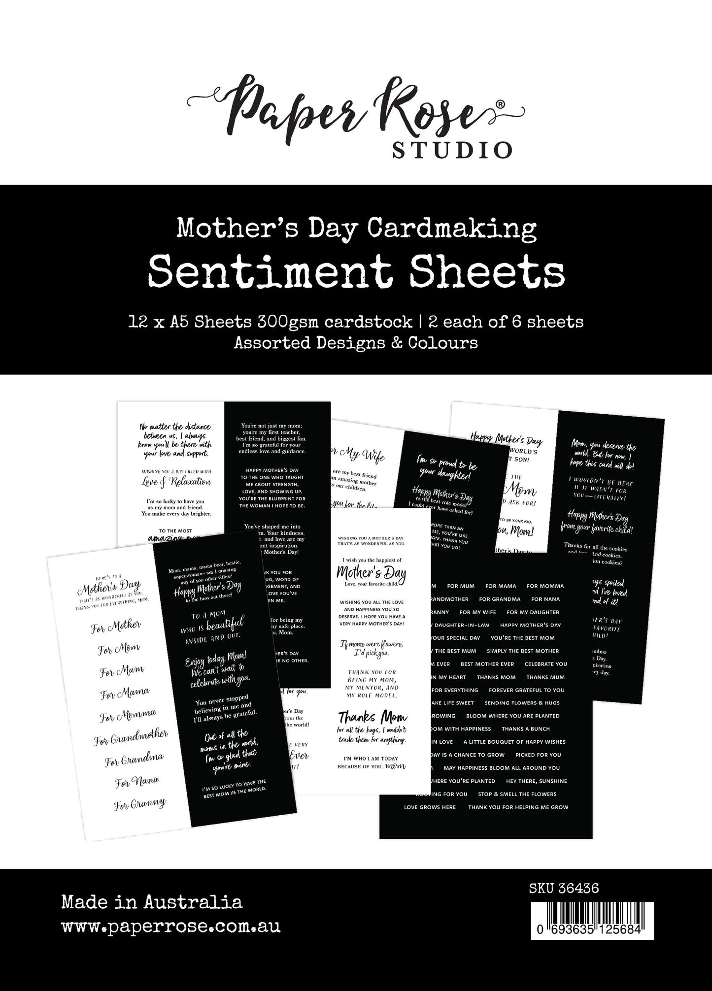 Paper Rose Mother's Day 6x8" Sentiment Sheets