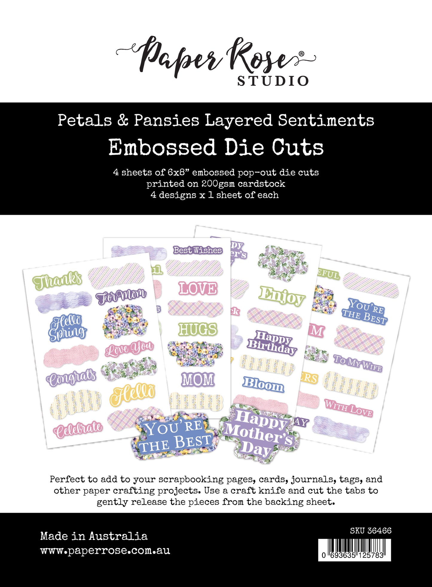 Paper Rose Petals & Pansies 6x8" Layered Sentiments Embossed Die Cuts