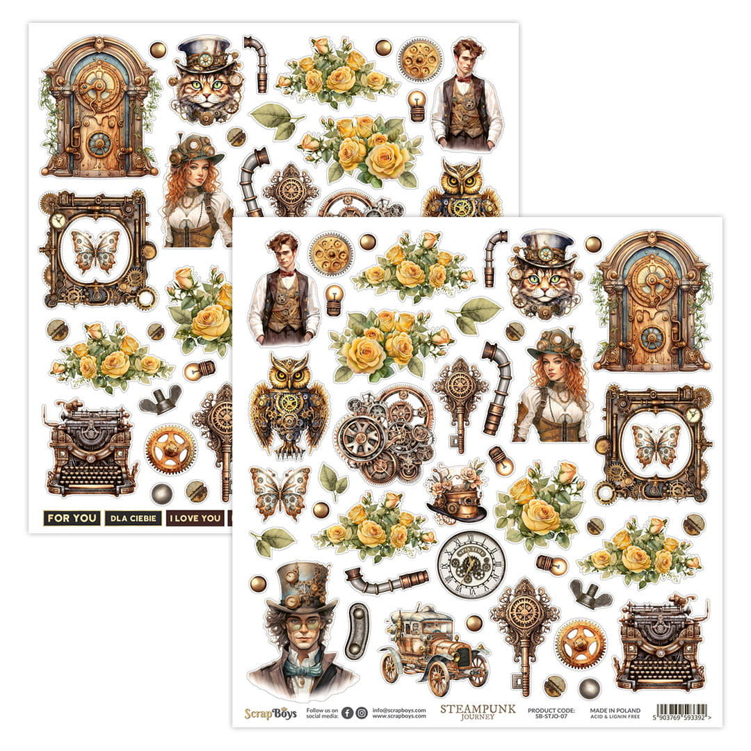 ScrapBoys  STEAMPUNK JOURNEY 07 12"x12" Elements Sheet