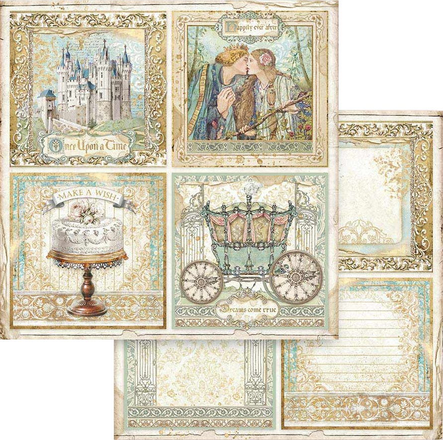 Stamperia Sleeping Beauty 4 Cards 12"X12" Double-Sided Cardstock - Single Sheet