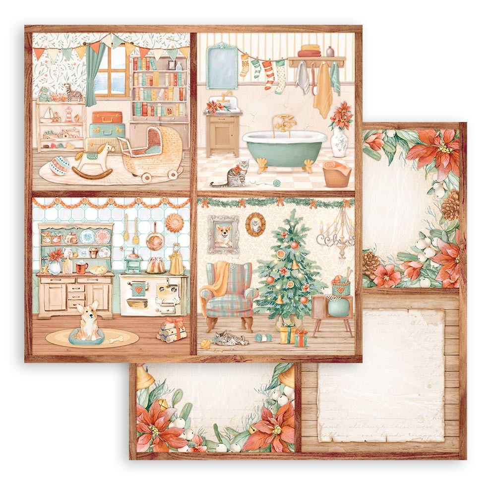 Stamperia All Around Christmas 4 Cards 12"X12" Double-Sided Cardstock - Single Sheet