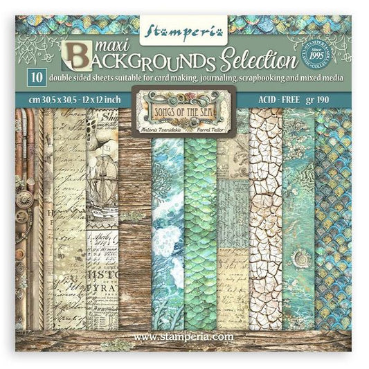 DISC - Stamperia Songs of the Sea Backgrounds 12x12 Paper Pad