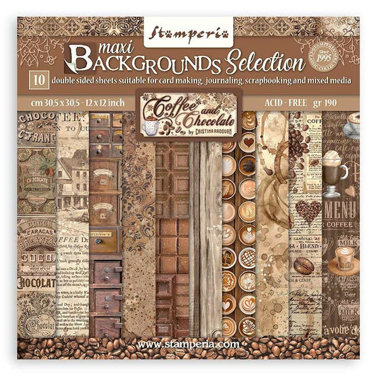 DISC - Stamperia Coffee and Chocolate Maxi Backgrounds 12x12 Paper Pack