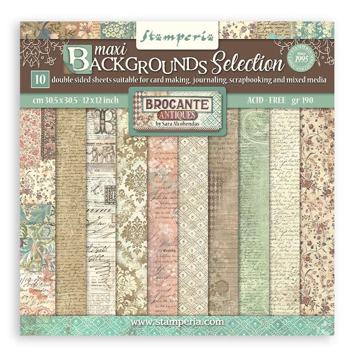 DISC - Stamperia Brocante Antiques Maxi Backgrounds 12X12 Paper Pad