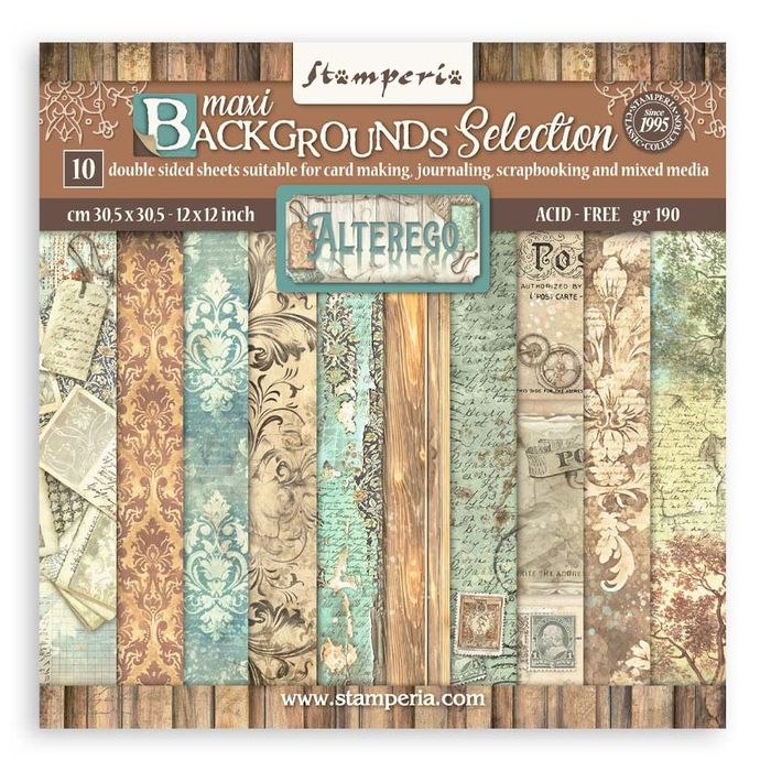 Stamperia Alterego Backgrounds Double-Sided Paper Pad 12"X12" 10/Pkg