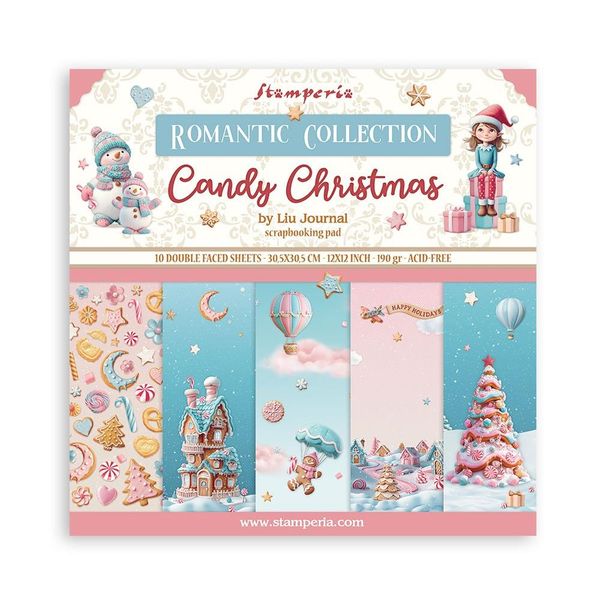 Stamperia Candy Christmas 12"x12" Double-Sided Scrapbooking Pad, 10 sheets/pkg.
