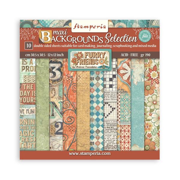 Stamperia Furry Friends Backgrounds Scrapbooking Paper Pad, 10 sheets