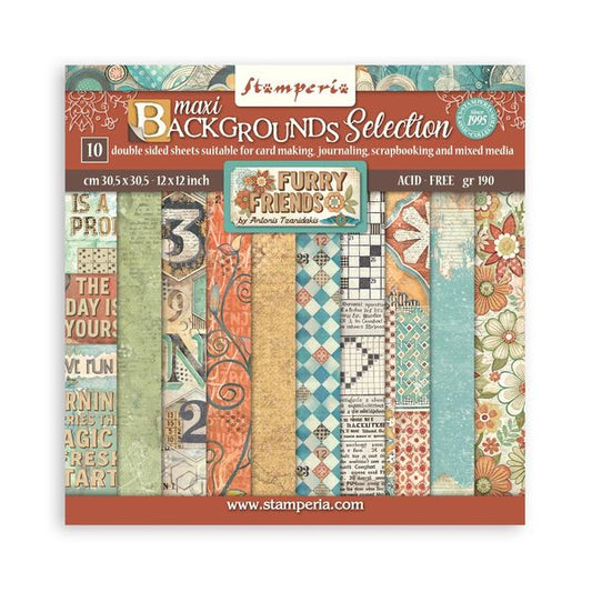 Stamperia Furry Friends Backgrounds Scrapbooking Paper Pad, 10 sheets