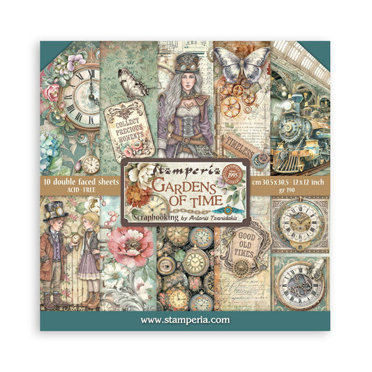Stamperia Gardens of Time 12x12 Double-Sided Paper Pad, 10 sheets/pkg.