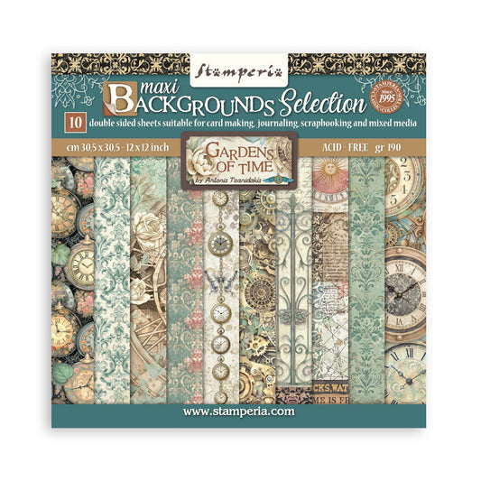 Stamperia Gardens of Time Backgrounds 12x12 Double-Sided Paper Pad, 10 sheets/pkg.