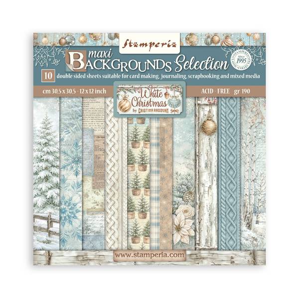 Stamperia White Christmas Backgrounds 12"x12" Double-sided Paper Pad, 10 sheets