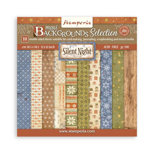 Stamperia Silent Night Backgrounds 12"x12" Double -sided Paper Pad, 10 sheets