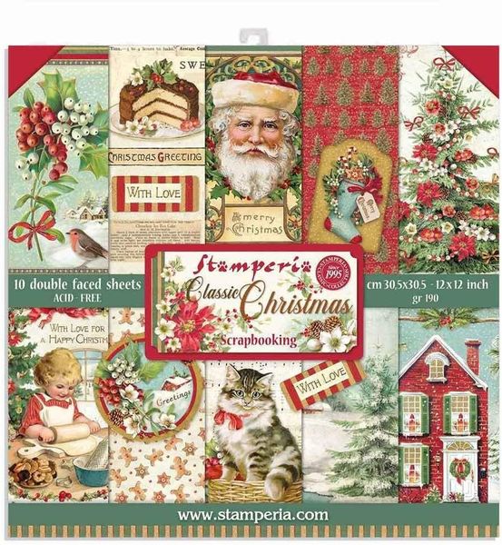 DISC - Stamperia Classic Christmas 12x12 Paper Pack (10 sheets)