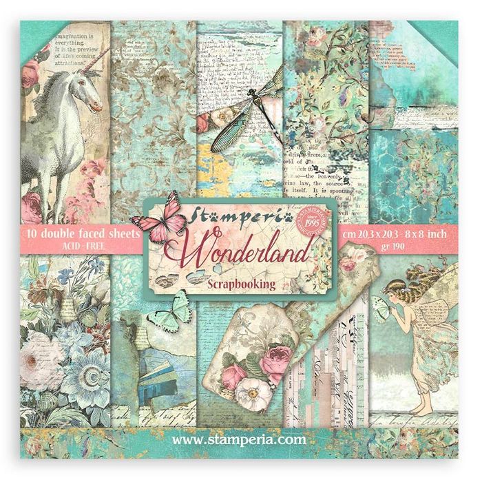 DISC - Stamperia Double-Sided Paper Pad 8"X8" 10/Pkg-Wonderland, 10 Designs/1 Each