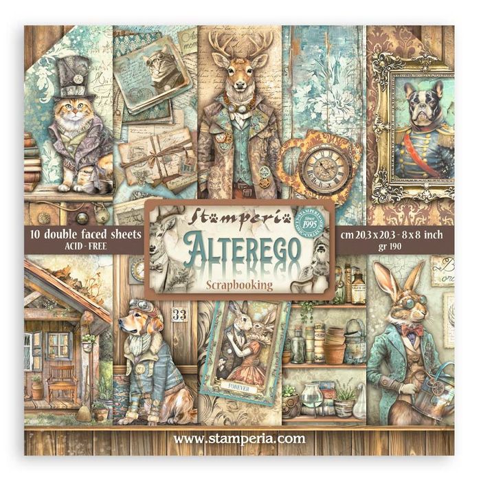 Stamperia Alterego Double-Sided Paper Pad 8"X8" 10/Pkg