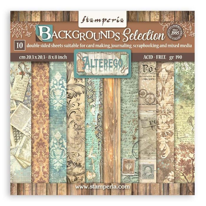 Stamperia Alterego Backgrounds Double-Sided Paper Pad 8"X8" 10/Pkg