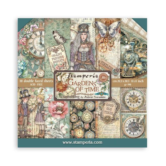 Stamperia Gardens of Time 8x8 inches Double-Sided Paper Pad, 10 sheets/pkg.