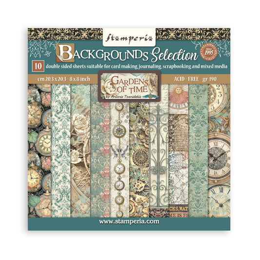 Stamperia Gardens of Time Backgrounds  8x8 Double-Sided Paper Pad, 10 sheets/pkg.