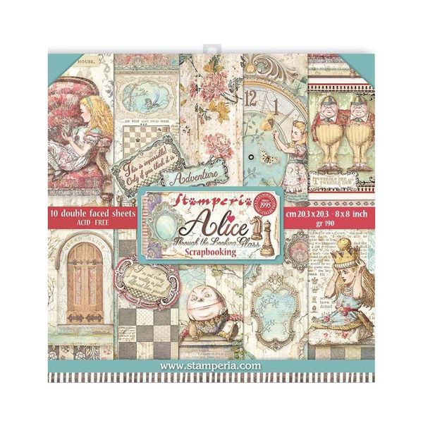 DISC - Stamperia Double-Sided Paper Pad 8"X8" 10/Pkg-Alice Through The Looking Glass