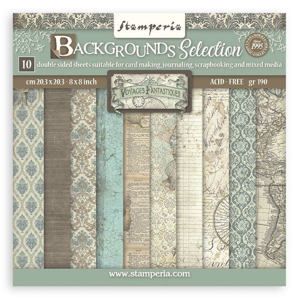 Stamperia Backgrounds Voyages Fantastiques 8X8 Paper Pack