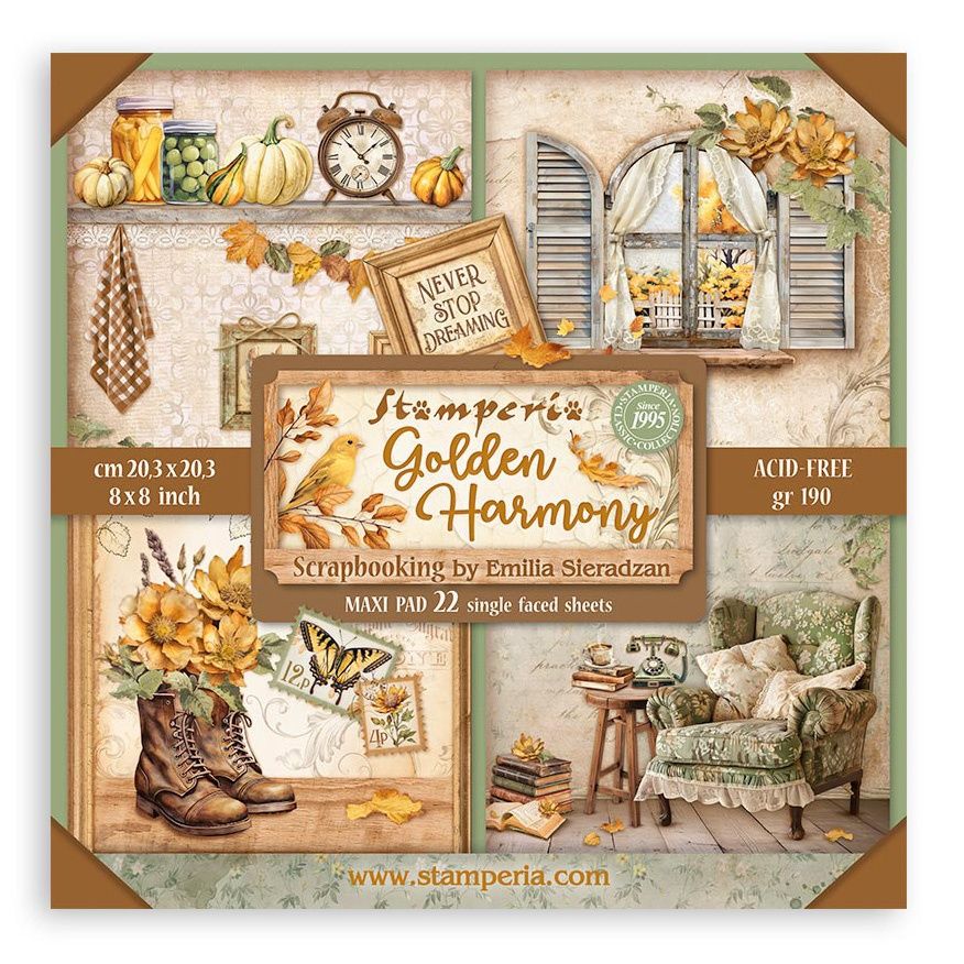 Stamperia Golden Harmony  8"X8" Single-Sided Paper Pad - 22 sheets/pkg.