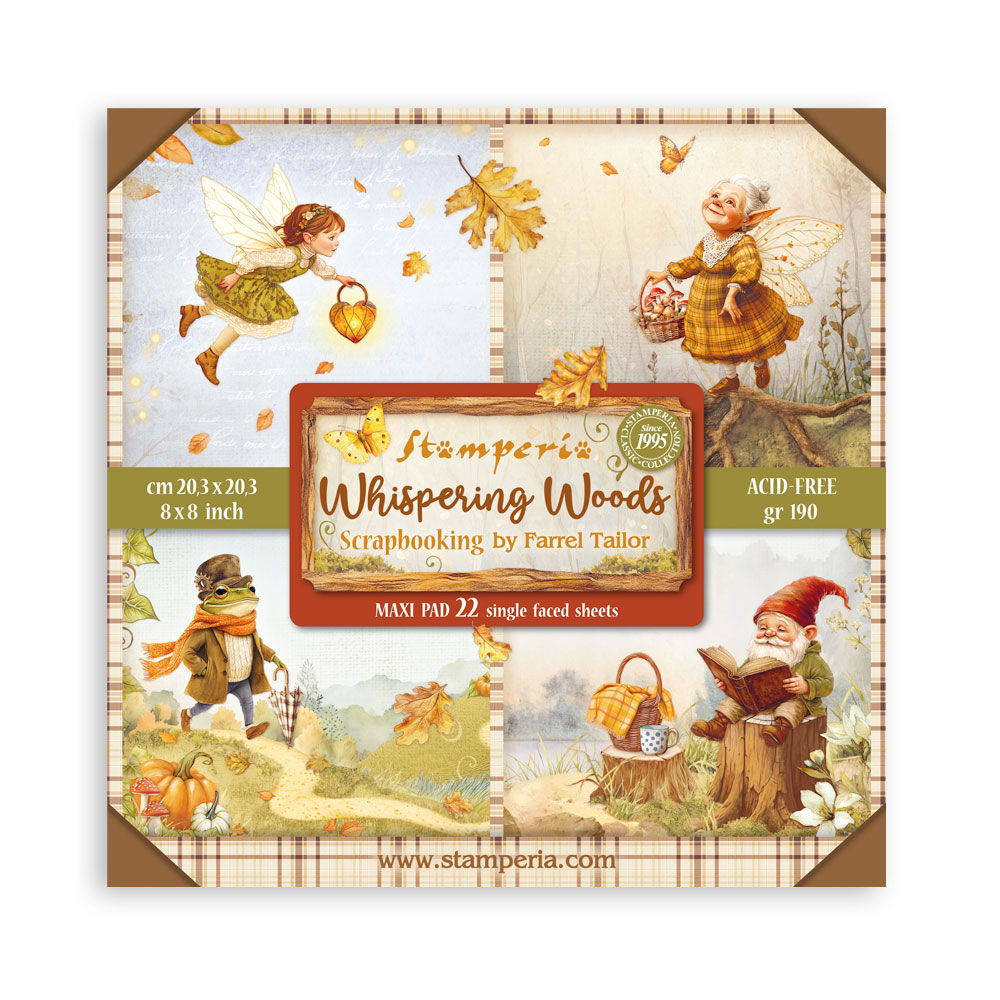 Stamperia Whispering Woods 8"X8 Single- Sided Scrapbooking Pad, 22 sheets