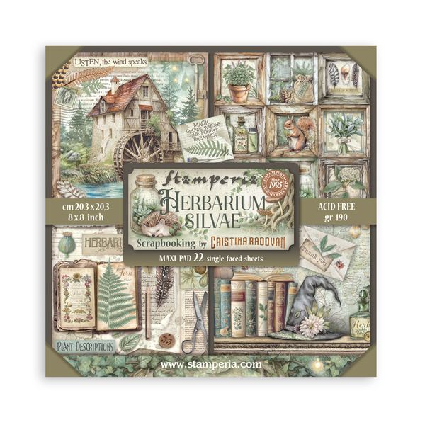 Stamperia Herbarium Silvae 12x12 Single-sided Paper Pad, 22 sheets