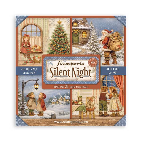 Stamperia Silent Night 8"x8" Single-sided Paper Pad, 22 sheets