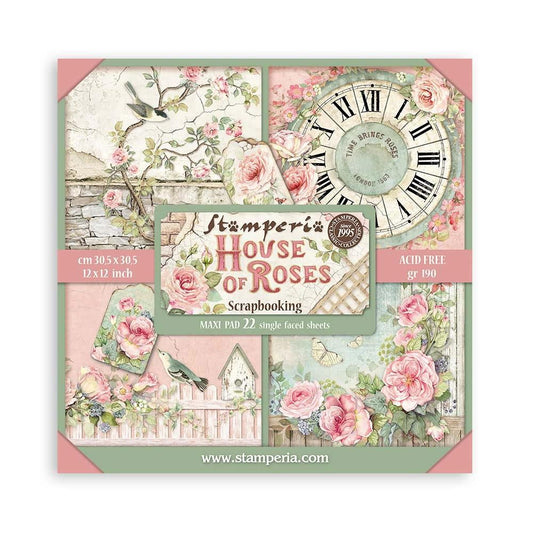 Stamperia House of Roses 12"x12" Single-Sided Scrapbooking Pad, 22 sheets