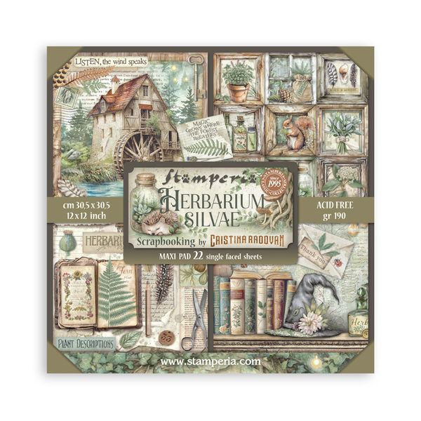 Stamperia Herbarium Silvae 8x8 Single-sided Paper Pad, 22 sheets