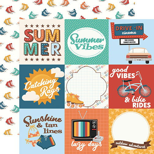 Echo Park Summer Break 4x4 Journaling Cards DS Paper (1 Sheet)