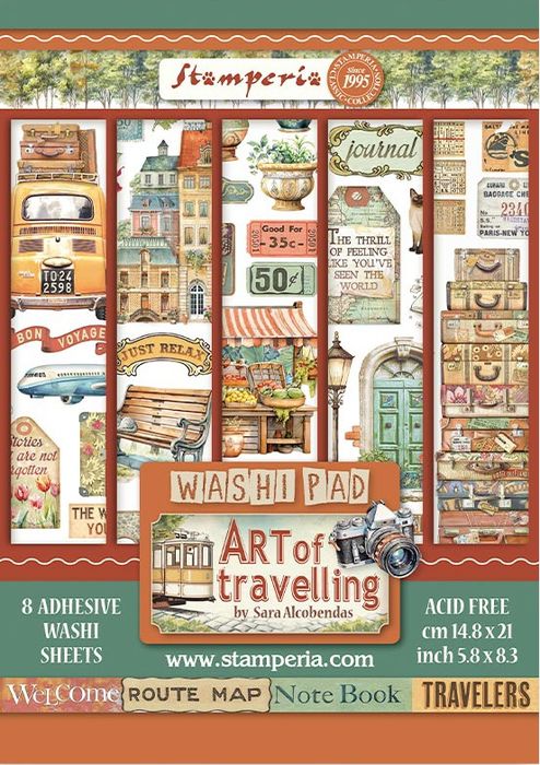 Stamperia A5 Washi Pad 8/Pkg-Art Of Travelling