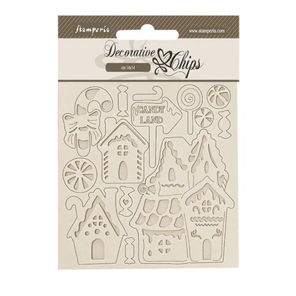 Stamperia Candy Christmas Marzipan Houses Decorative Chips