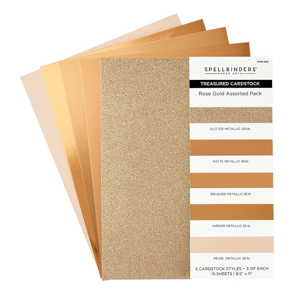 Spellbinders Treasured Cardstock 8.5"X11" 15/Pkg-Rose Gold